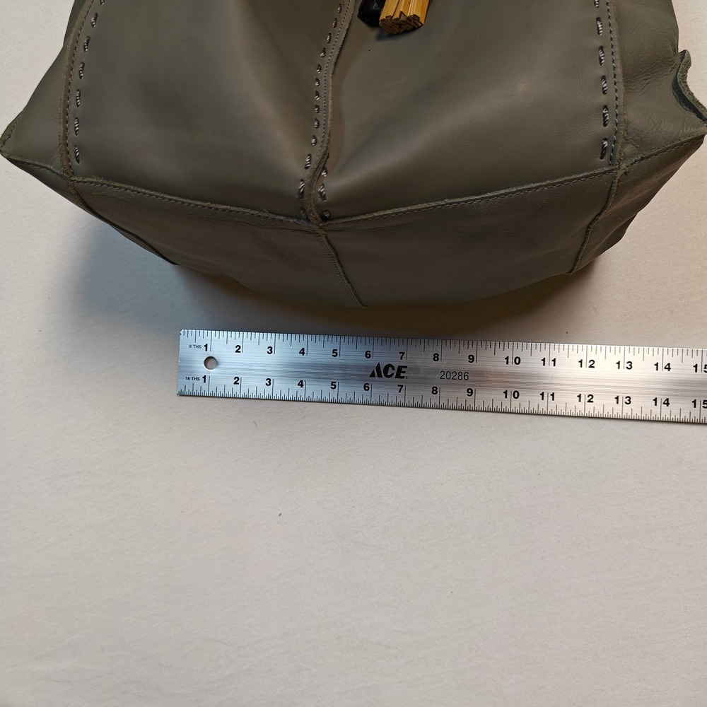 The Sak Grey Leather Tote Bag Whipstitch Hobo Shoulder Bag with Tassel Charm - Picture 3 of 8